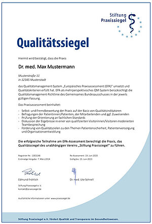 Zertifikat für Ihr EPA Qualitätsmanagement